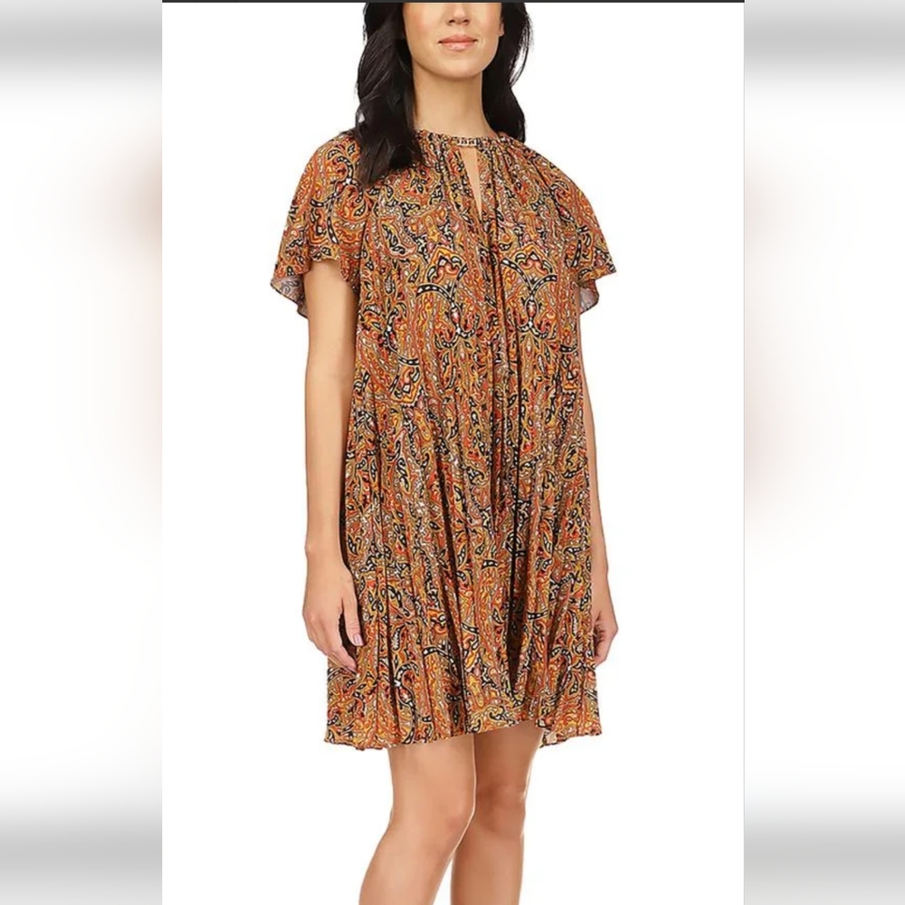 Michael Kors Pleated V Neck Mini Dress PLarge New with Tags